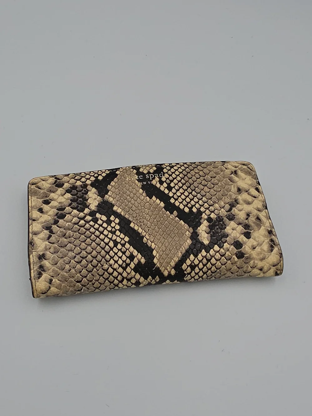 kate spade Beige and Black Snake-Print Leather Wallet